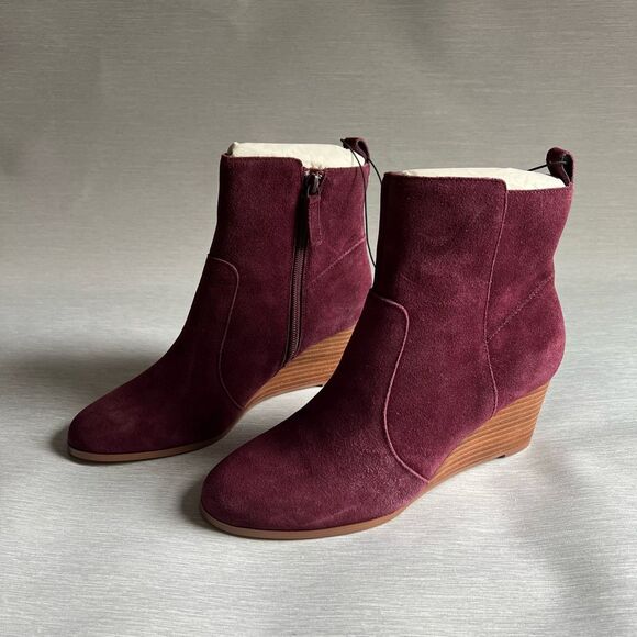 Violet & Red Jay Jay Burgundy Leather Wedge Ankle Boots Size 7.5M New - Picture 4 of 7